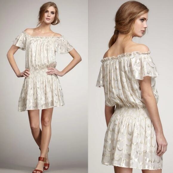 Rachel Zoe Frankie Metallic Silk Chiffon Grecian Peasant Mini Dress 4 - Picture 1 of 12